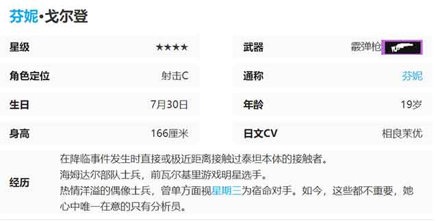 尘白禁区芬妮戈尔登立绘图鉴，芬妮角色介绍